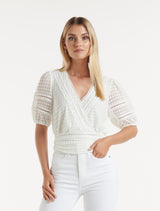 Ariel Spliced Lace Wrap Top Forever New