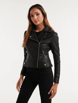 Heidi Petite Pu Biker Jacket Forever New