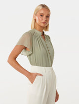 Yvonne Flutter Trim Spliced Blouse Forever New