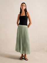 Aurora Pleated Skirt Soft Sage Forever New