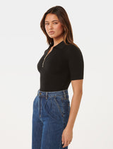 Mai Short Sleeve Zip Polo Top Forever New