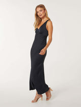 Cameron V Neck Satin Maxi Dress Forever New