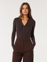 Julianna Henley Button Front Top Espresso Forever New