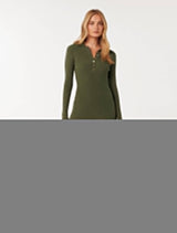 Joanna Half Placket Ribbed Mini Dress Forever New