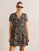 Pria Button Through Mini Dress Black Dalston Abstract Forever New