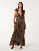 Selena Plisse Ruffle Shoulder Maxi Dress Forever New