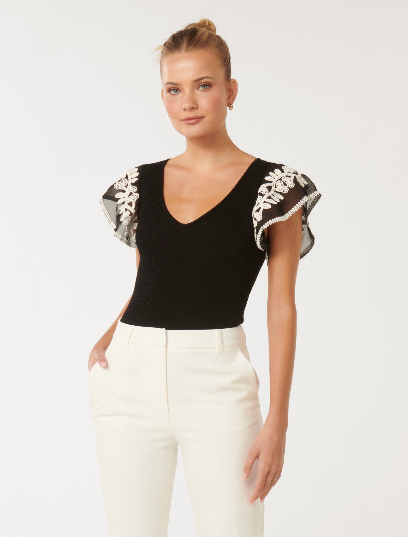 Elodie Frill Sleeve Knit Tank Top Black | Forever New