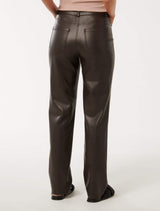 Una Vegan Leather Straight Leg Pants Forever New