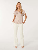 Sawyer Satin Short Sleeve Shirt Forever New