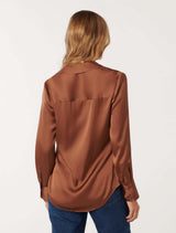 Harvey Notched Neck Satin Shirt Forever New