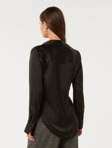 Harvey Notched Neck Satin Shirt Forever New