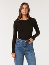 Meghan Rib Crew Neck Top Black Forever New