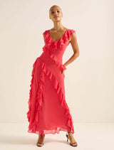 Olive Ruffle Dress Hot Pink Forever New