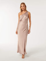Emily One Shoulder Satin Maxi Dress Forever New