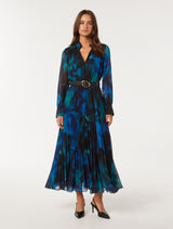 Skyla Pleated Long Sleeve Midi Dress Forever New