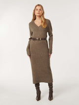 Haven V Neck Midi Dress Hazelnut Forever New