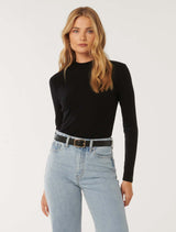 Winona Rib Long Sleeve Top Black Forever New