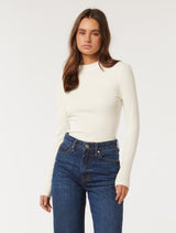 Winona Rib Long Sleeve Top Porcelain Forever New