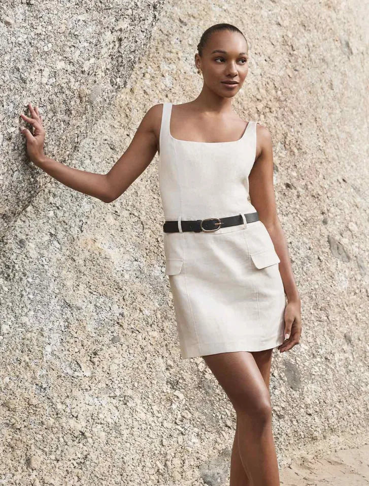 Charlie Belted Linen Mini Dress Natural A | Forever New Charlie Belted Linen Mini Dress Natural A | Forever New