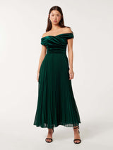 Rebecca Off Shoulder Velvet Dress Dark Green Forever New
