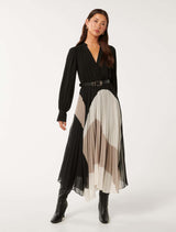 Milan Belted Pleat Midi Dress Blake Abstract Forever New