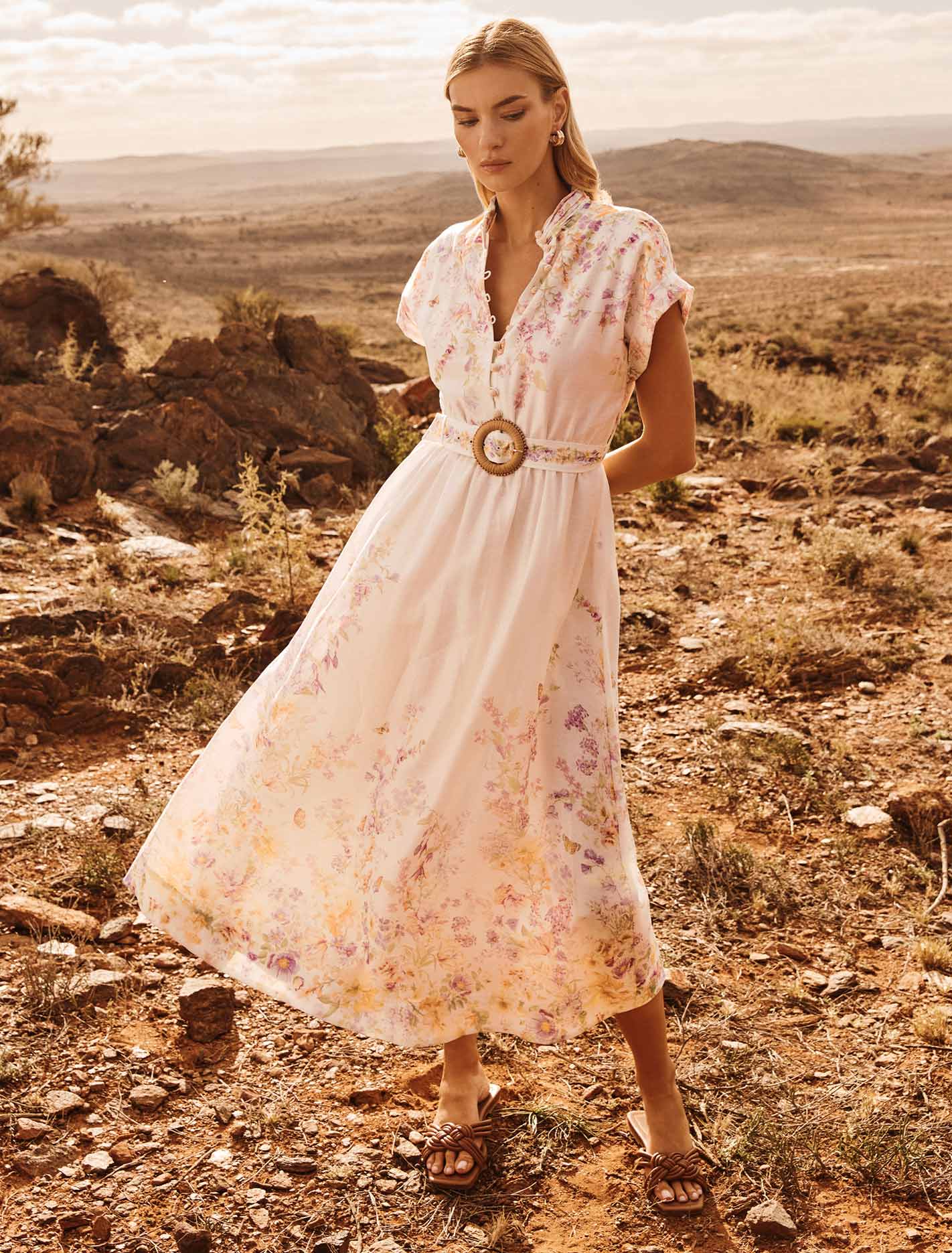★★Adairs★★ Trefoil Tea Lilac IR8001 Mollie Printed Midi Dress Lilac Oxley Floral | Forever New