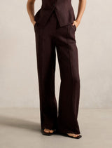 Posey Linen Wide Leg Pants Dark Chocolate Forever New