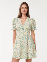 Saffron Printed Linen Mini Sun Dress Blue Hampton Ditsy Forever New