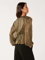 Cassidy Metallic Plisse Top Forever New