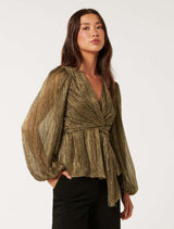 Cassidy Metallic Plisse Top Forever New