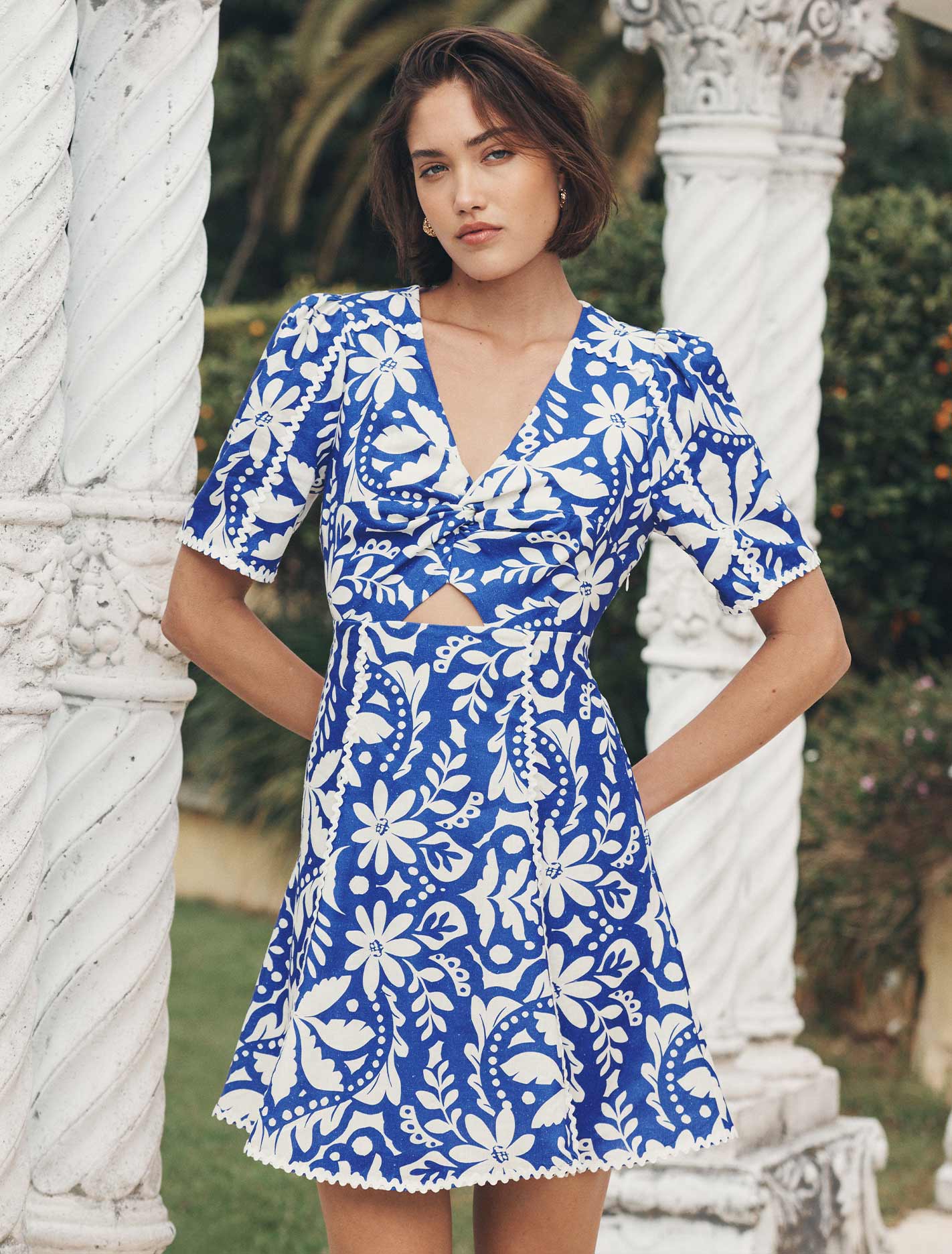 black mini dress for fall Ivy Short Dress — Blue Embroidered Cotton Mini
