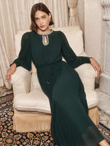 Zelda Embellished Pleat Midi Dress Dark Green Forever New
