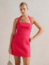 Kendall Halter Mini Dress Bright Rose Forever New