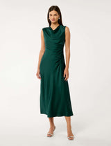 Ava Draped Satin Maxi Dress 4 Forest Moss Forever New