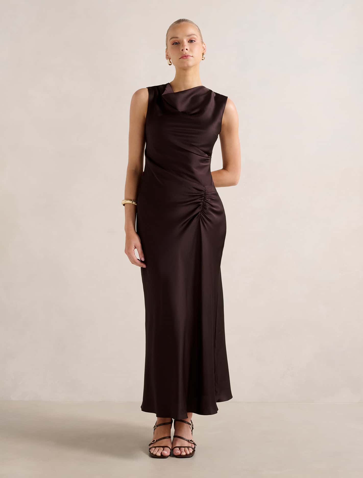 eva satin maxi dress Ava Draped Satin Maxi Dress Dark Chocolate