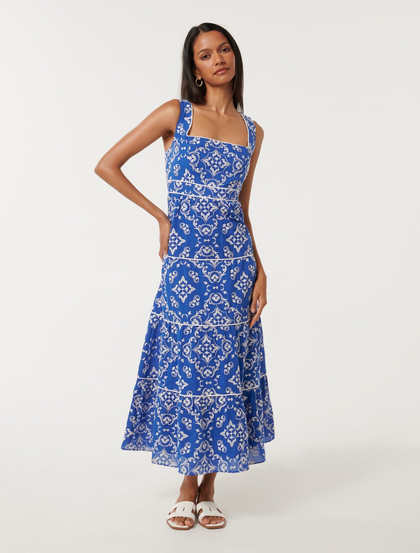 ワンピース COPERNI Women Mid Skirts COPR92202WASBLU BLUE Kouvr Petite Pipping Midi Dress Small Blue Marina | Forever New