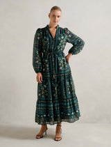 Tara Printed Midi Dress Green Bellview Forever New