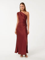 Asher One Shoulder Satin Maxi Dress Shiraz Forever New