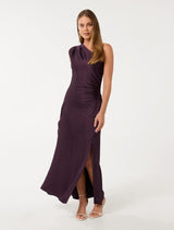 Asher One Shoulder Satin Maxi Dress Plum Perfect Forever New