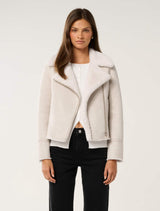 Penny Faux Fur Aviator Jacket Cream Forever New