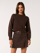 Matilda Knitted Crew Neck Sweater Shadow Brown Forever New