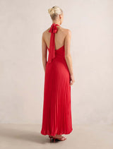 Natasha Pleated Satin Halter Maxi Dress Forever New