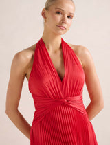 Natasha Pleated Satin Halter Maxi Dress Forever New