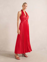 Natasha Pleated Satin Halter Maxi Dress Forever New
