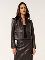 Codie Leather Jacket Chocolate Set Forever New