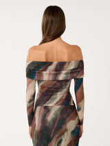 Kaia Ruched Mesh Bardot Top Forever New