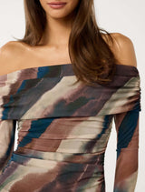 Kaia Ruched Mesh Bardot Top Forever New