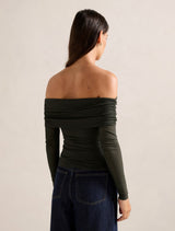 Kaia Ruched Mesh Bardot Top Forever New