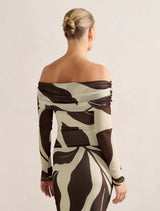 Kaia Ruched Mesh Bardot Top Forever New