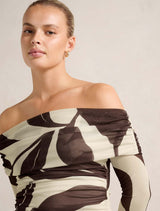 Kaia Ruched Mesh Bardot Top
